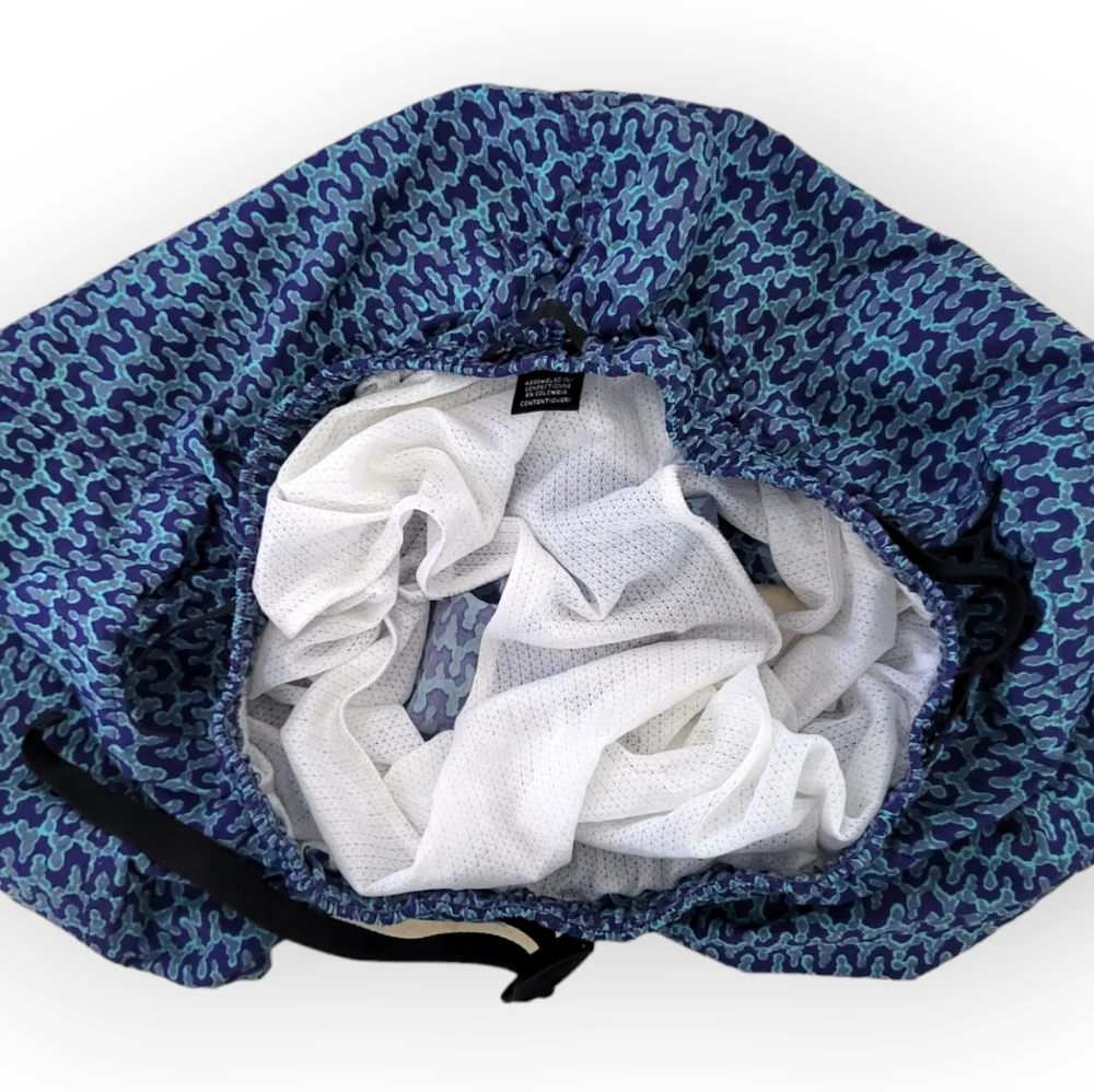PATAGONIA Vintage River Shorts Swim Trunks with Belt Blue Abstract Print L